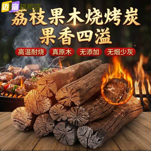 速燃果木炭无烟烧烤碳室内专用荔枝木炭家用户外围炉煮茶原木炭