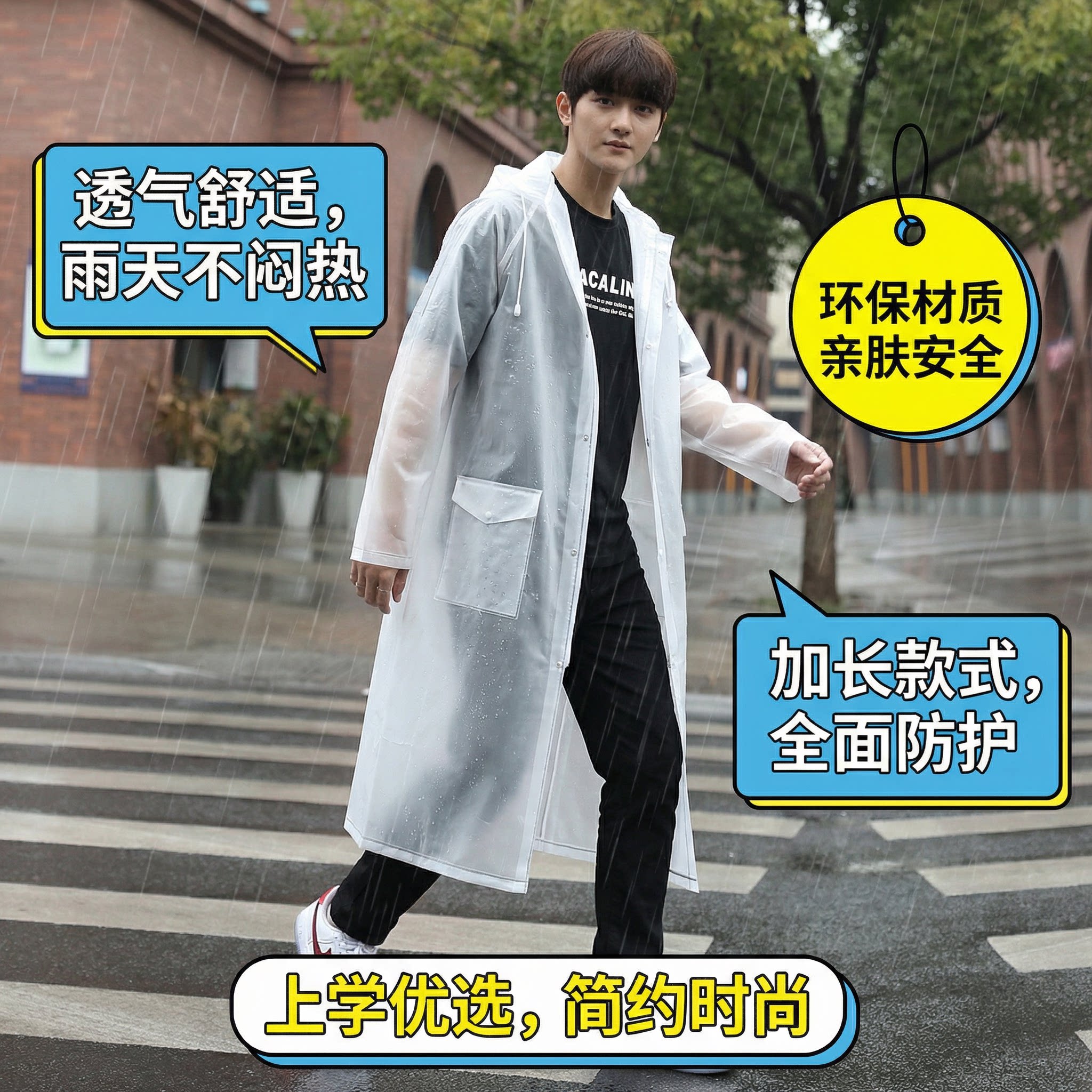 雨衣学生上学专用长款全身一体防暴雨旅行便携电动车雨衣人车分离