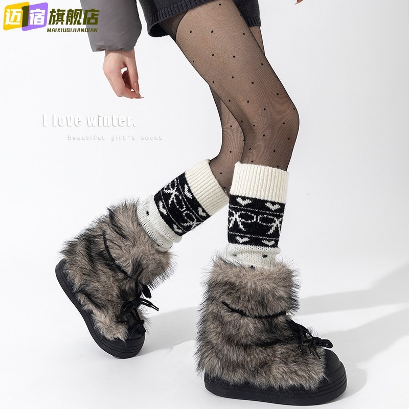 雪地靴袜套堆堆袜女2025新款秋冬保暖叠穿复古费尔岛针织小腿袜子