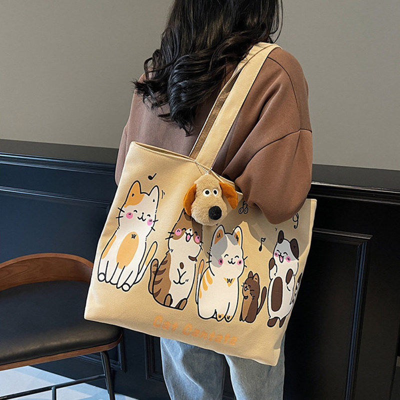 帆布包2025新款女手提布袋子大容量拎书袋初中学生单肩包上班通勤