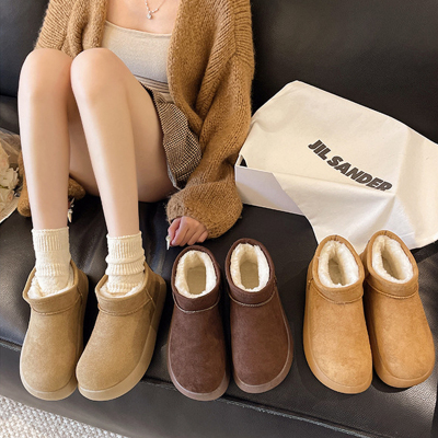 厚底加绒勃肯鞋雪地靴女2025新款冬季一脚蹬面包鞋子外穿保暖棉鞋