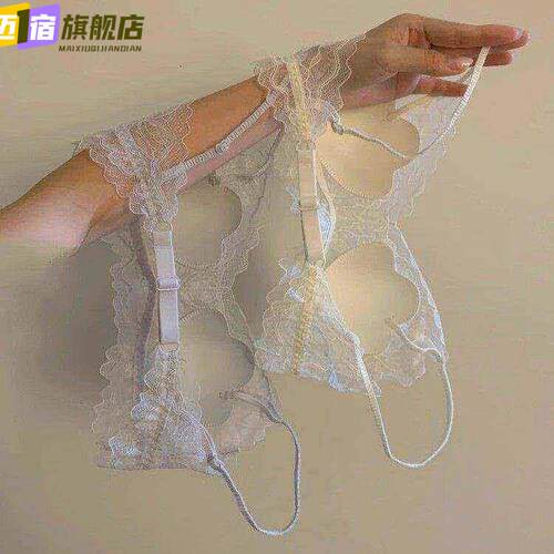 法式蕾丝兔耳杯内衣女大胸显小无钢圈性感纯欲夏季薄款细肩带文胸