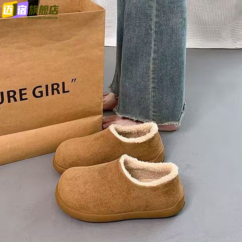 小土豆勃肯鞋女士2025冬季新款复古平底一脚蹬保暖雪地靴加绒棉鞋