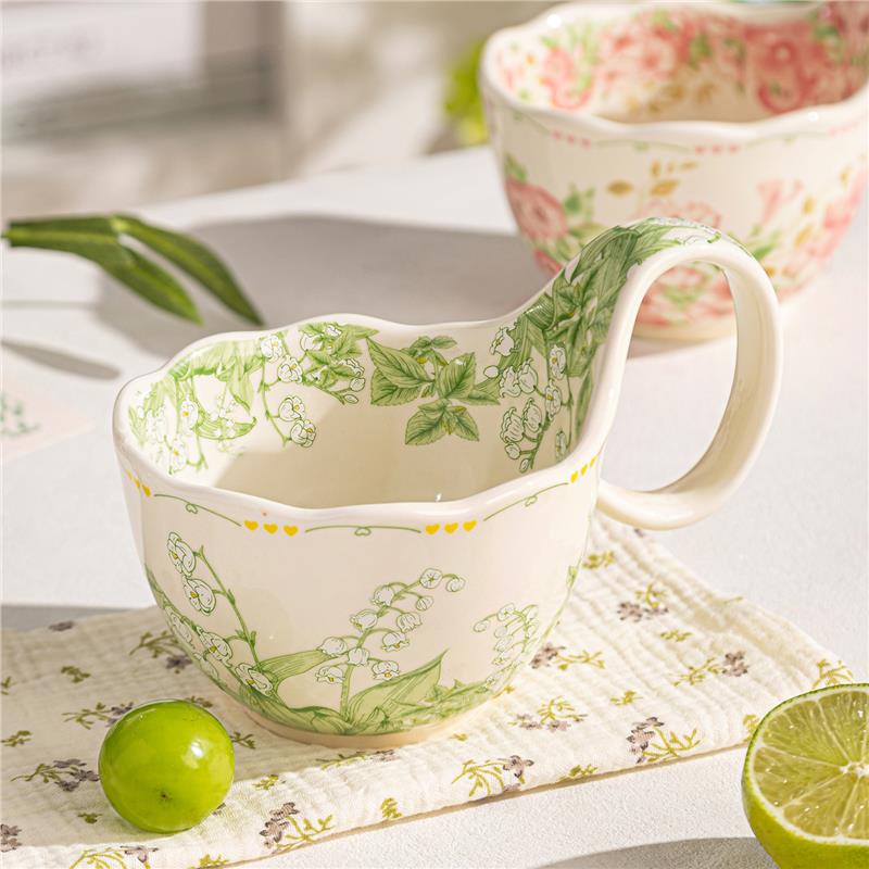 清新早餐燕麦杯碗具大容量咖啡杯女士个人专用马克杯陶瓷牛奶杯子