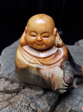 太行崖柏老料手雕弥勒手把件摆件