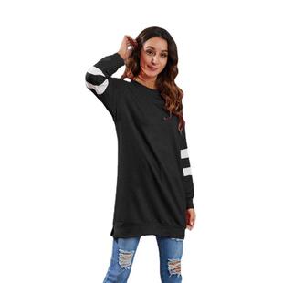 neck color Round contrast sleeve stitching long
