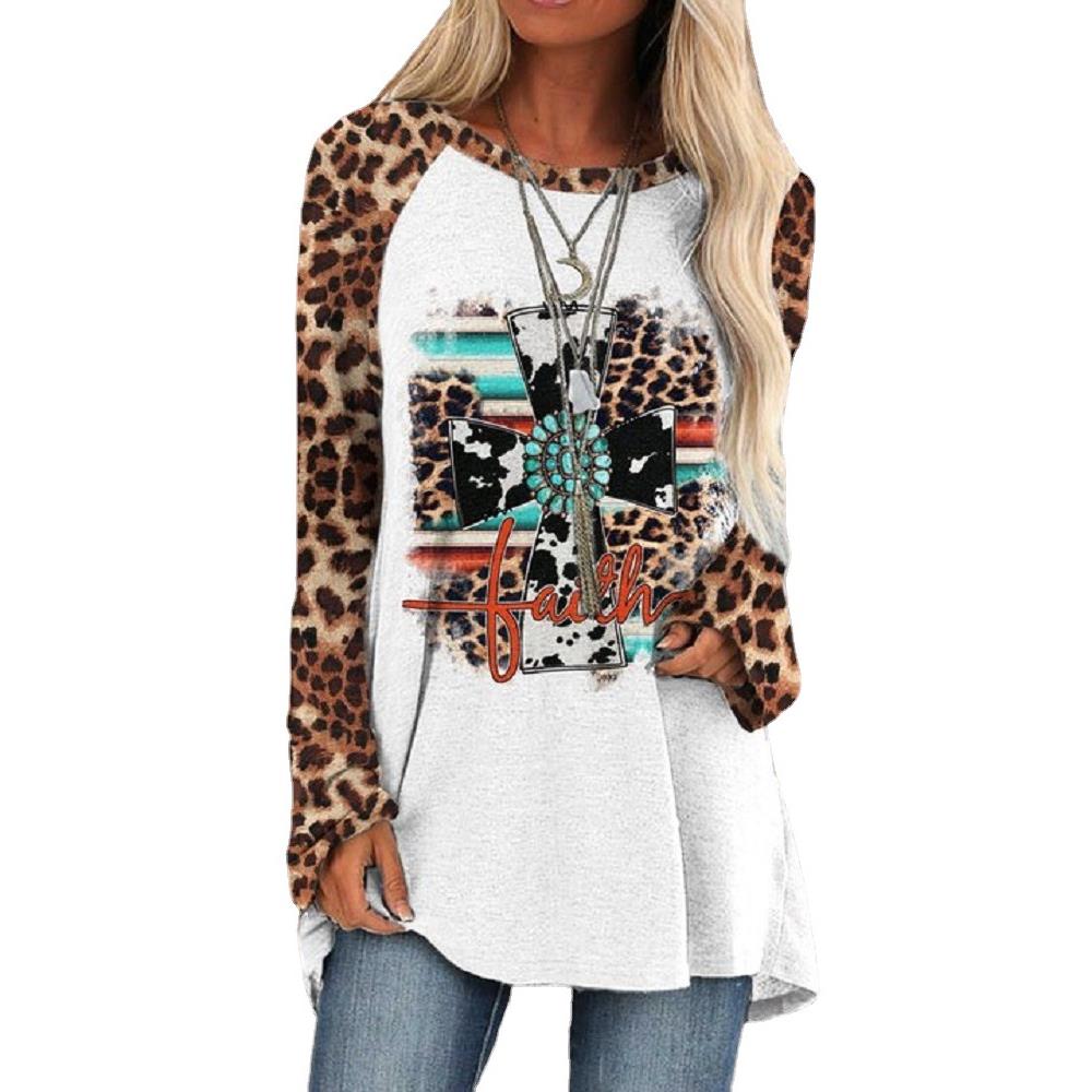 Top Sleeve Long Style Western Digital Neck Round Loose