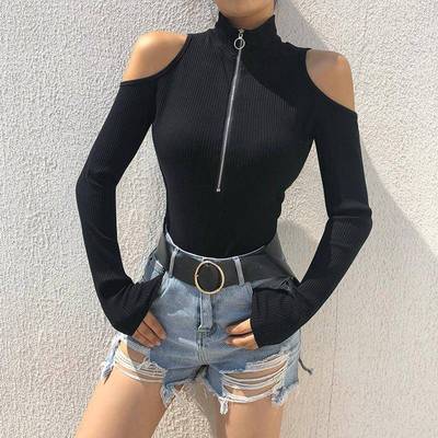 sleeves long out cut -shirts women sweater turtleneck black