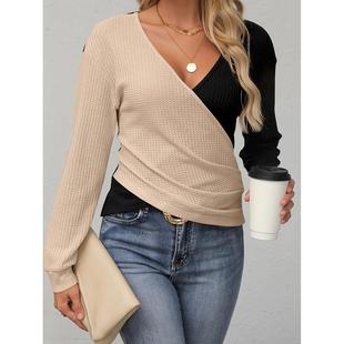 off Fashionable contrast stitching shoulder blouse