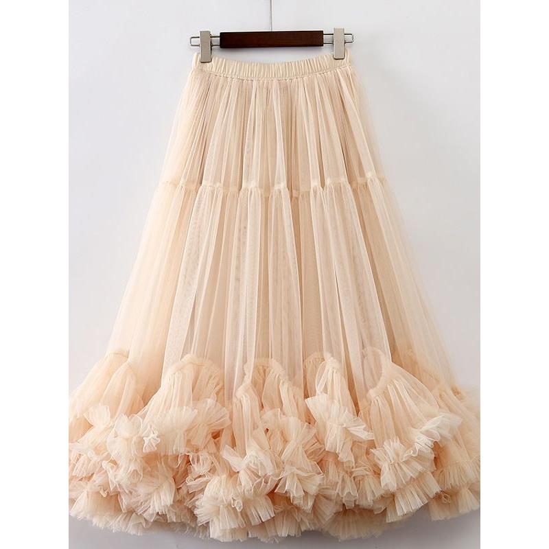 womens green vintage temperament mesh tutu skirts elegant