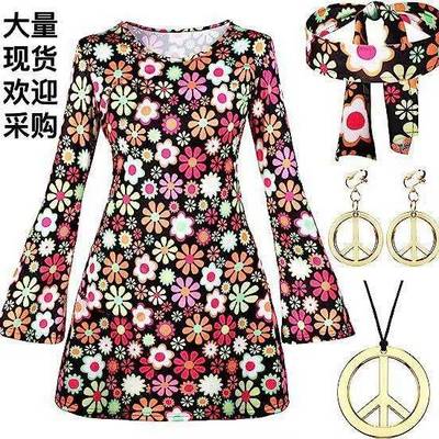 Hippie performance clothes hippie style dress green female