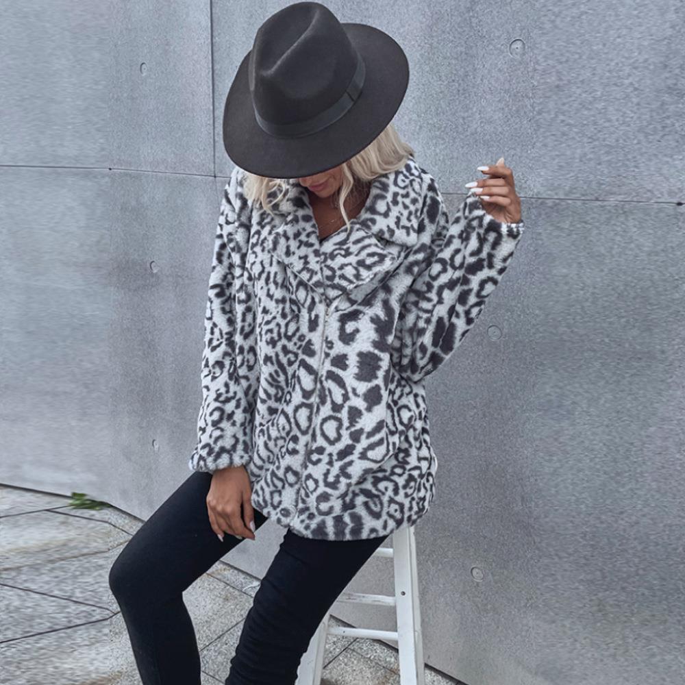 Top Loose Double-faced Leopard Jacket Large Lapel Fleece