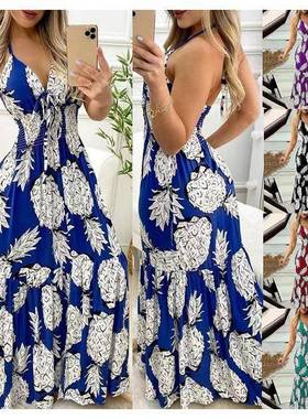 Halter neck tube top suspenders high waist long skirt sexy