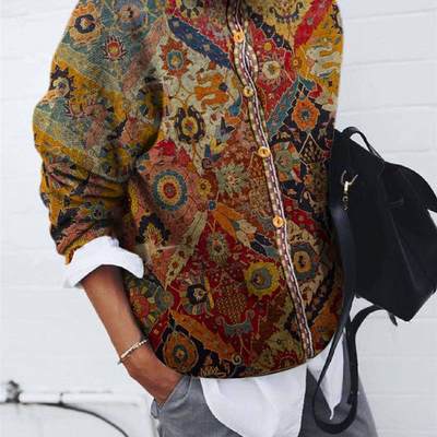 Womens Fashion Brushed Geometric Print Cardigan Long