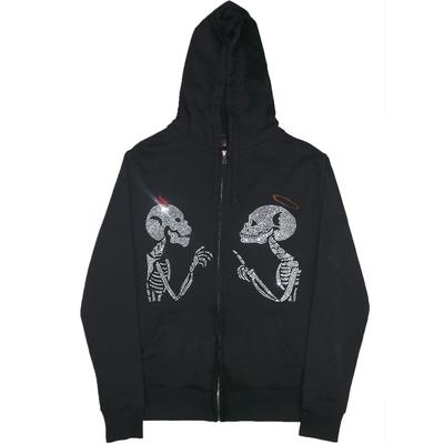 Fashion skull rhinestone hooded pullover sweatshirt for men