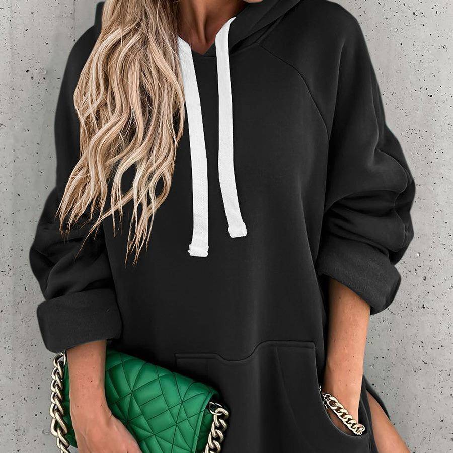 women for tops slit loose mid-length sweatshirt hooded