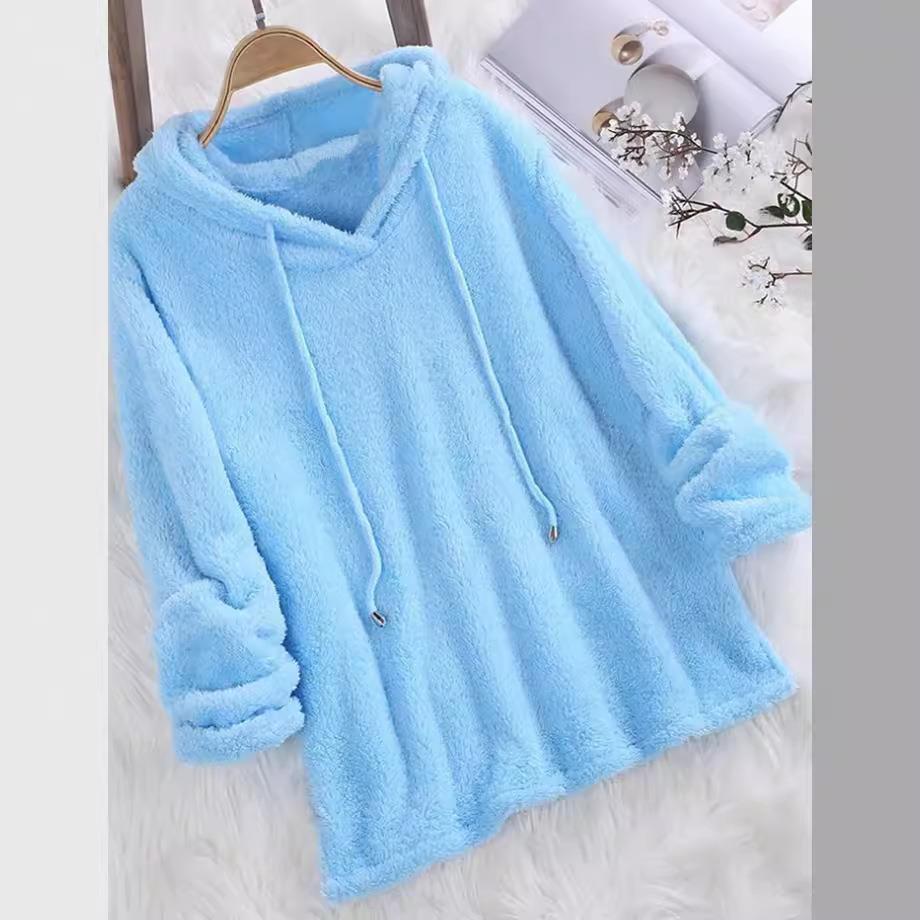 solid color plush hoodie for women hooded long sweatshirt
