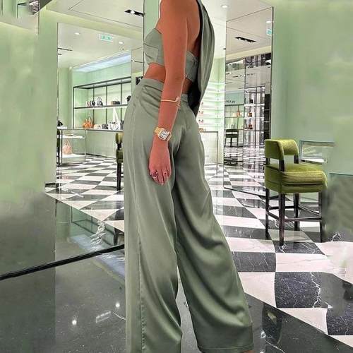 suit pants wide-leg navel-exposing sexy top tube shoulder