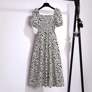 floral long break waist Tea temperament dress black womens