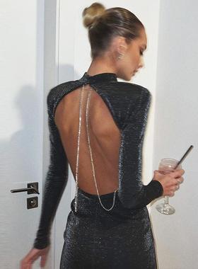 dres club night sequin sparkly dress bodycon long neck crew