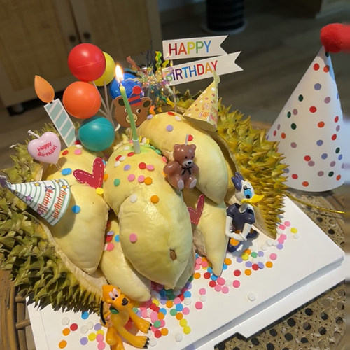 榴莲水果创意生日蛋糕装饰摆件小熊宝宝周岁烘焙六一儿童节色彩