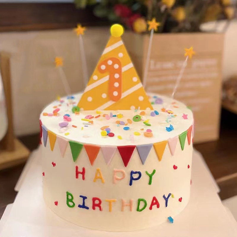 网红生日蛋糕插件彩色三角插旗