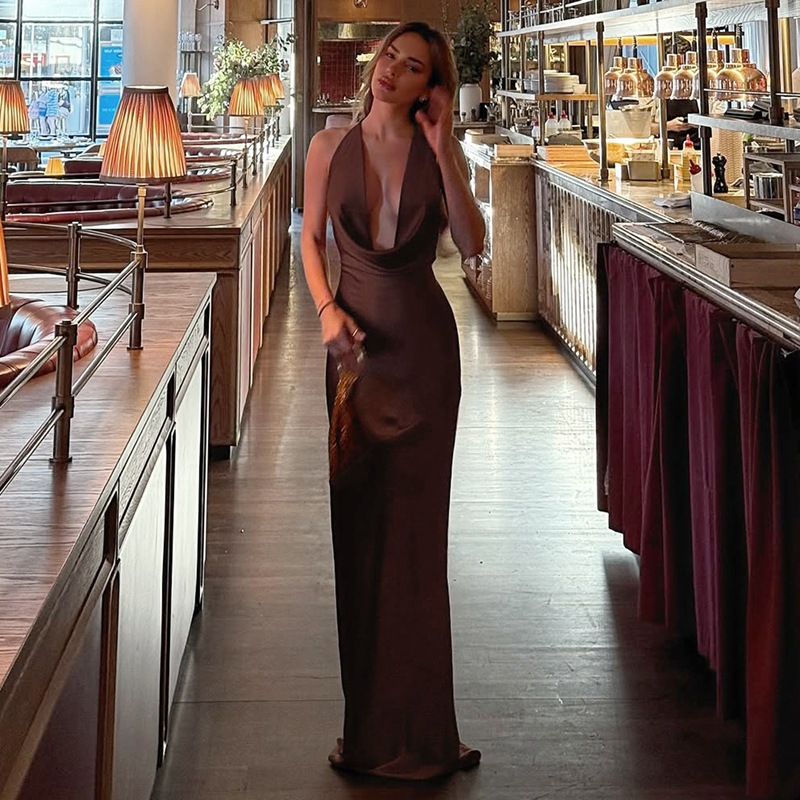 优美千金外贸低胸宴会礼服连衣裙