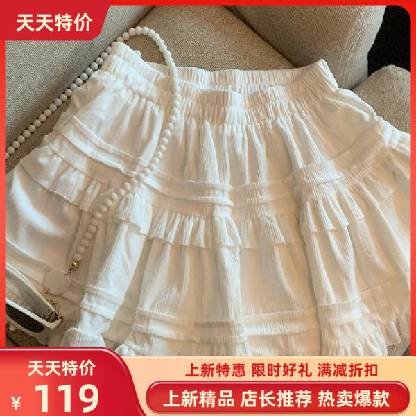 潮流醋酸超好看白色丝绒百褶裙