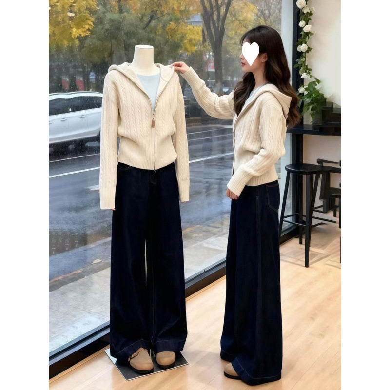 冬季穿搭一整套2025超火巨好看韩系慵懒风开衫上衣休闲裤两件套装