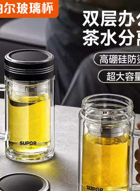 苏泊尔双层玻璃杯大容量手柄茶杯