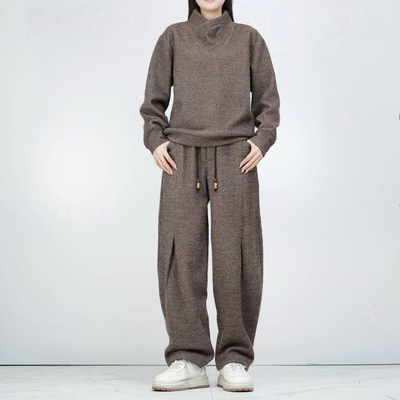 2025H·K美狮潮牌时尚冬季不规则领口设计休闲加厚加绒百搭套装