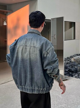 OXFREAK「飞机扣 重工水洗」春季短款牛仔夹克男宽松复古翻领外套