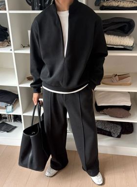 ZHUOLINZHANG /易打理重磅V领假两件卫衣直筒休闲裤抗皱加绒套装