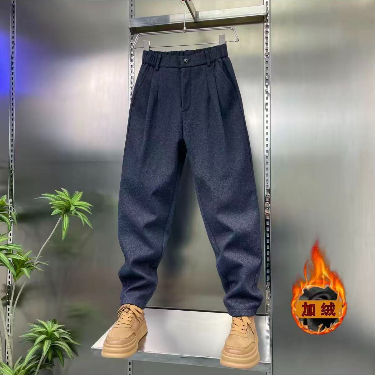 2025男装男士冬季潮流时尚舒适加厚加绒高端简约修身休闲裤9131
