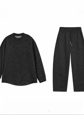 秋冬加厚净版松弛感运动休闲套装男加绒保暖圆领卫衣长裤两件套