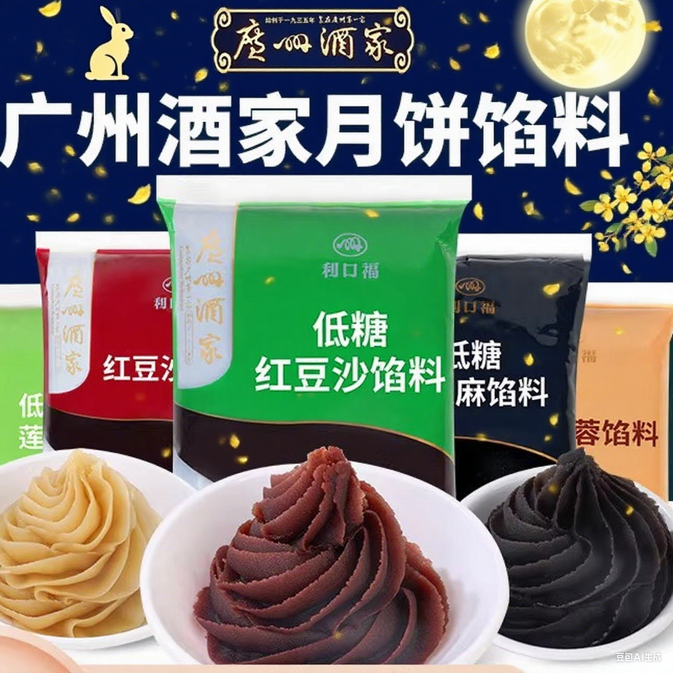 烘焙馅料广州酒家低糖红豆沙馅料纯白莲蓉奶黄月饼蛋黄酥商用包子