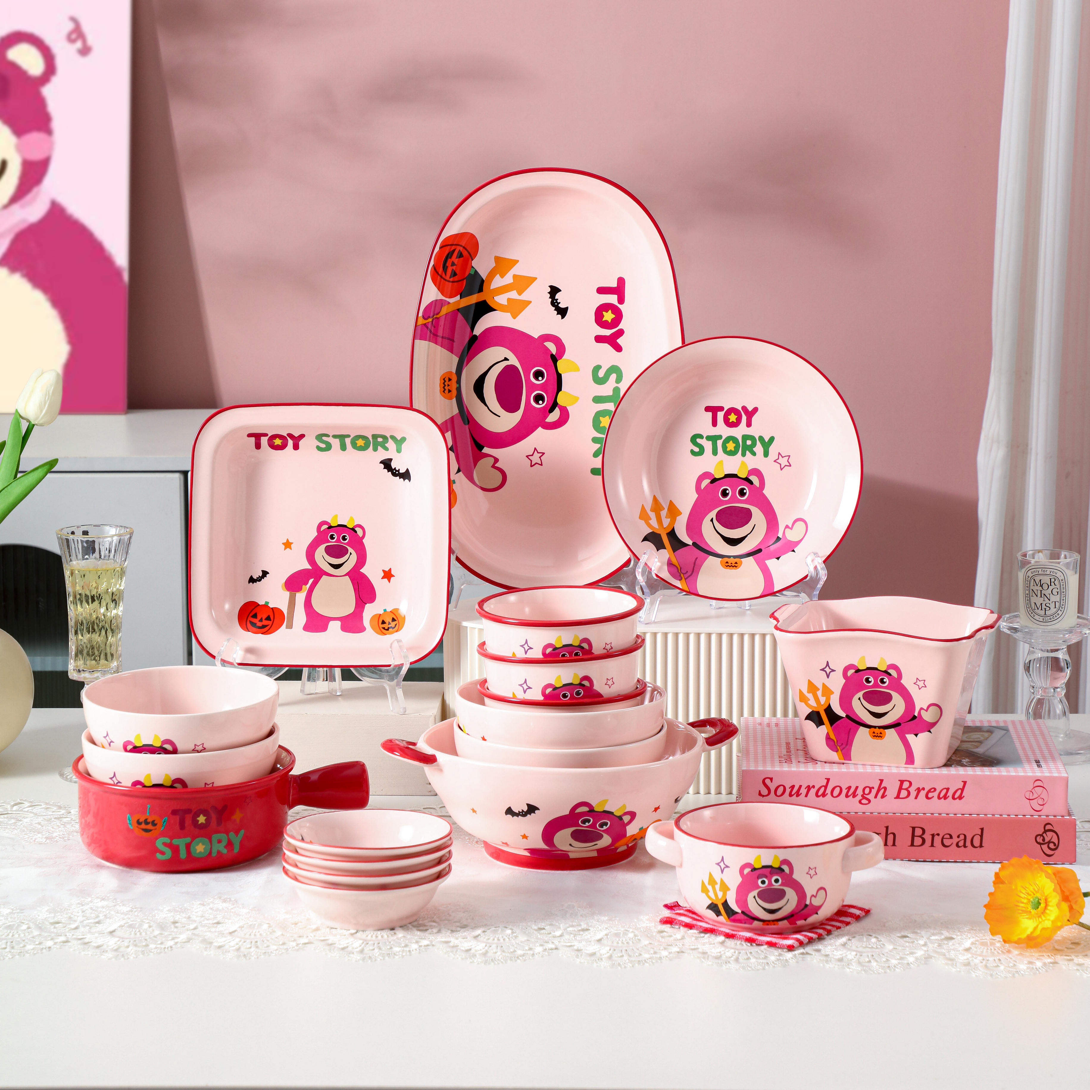 雅诚德草莓熊餐具卡通陶瓷碗家用儿童可爱饭碗汤碗面碗盘子2025新