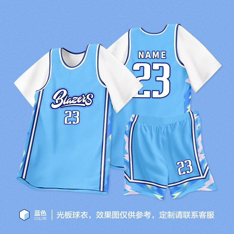 宝运龙女假两件短袖篮球服套装图片