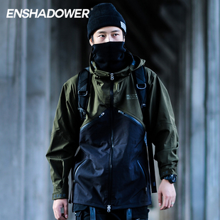 ENSHADOWER隐蔽者拼色斜拉链压胶冲锋衣潮牌宽松夹克国潮机能外套