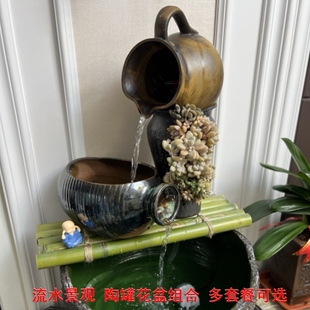 不规则托盘土陶盆流水倒瓶花盆流水摆件养鱼粗陶碗 老式陶艺花盆