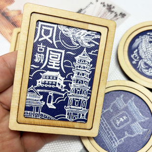 湘西凤凰古城蓝染风格 木框冰箱贴湖南旅游纪念品冰箱贴DIY