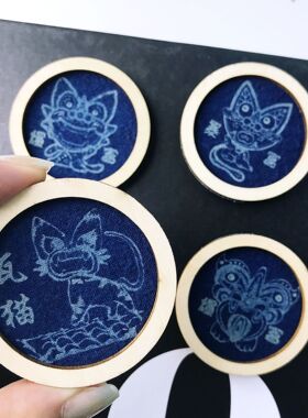 瓦猫扎染冰箱贴贵州云南大理特色木框冰箱贴真扎染特色工艺非印刷