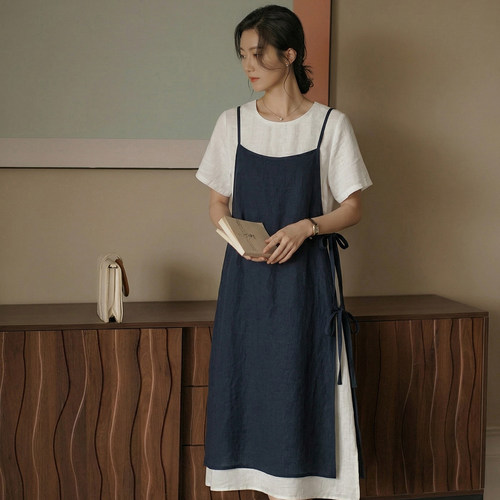 无谓宽松直筒撞色真两件垂顺吊带连衣裙女2026夏新款气质穿搭裙子