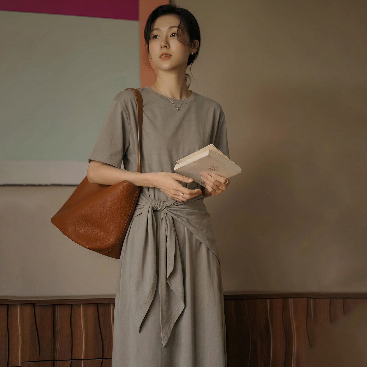 无谓宽松披腰式两件套连衣裙女2026新款夏圆领短袖设计感夏天裙子