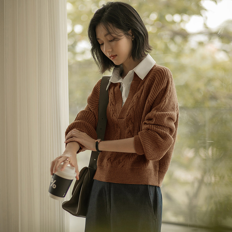 无谓2026春季新款女装宽松假两件打底针织衫翻领休闲内搭毛衣女,女装/女士精品,毛衣,淘宝优惠券,粉丝福利购,淘宝优惠卷