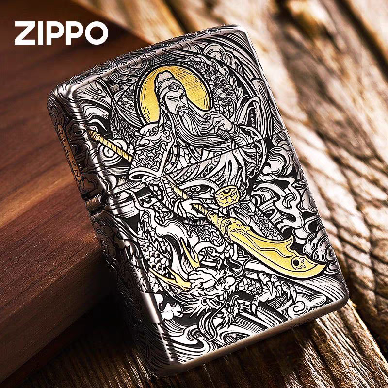 zippo打火机关公关羽正品错金银工艺加厚盔甲原装正版限量男煤油