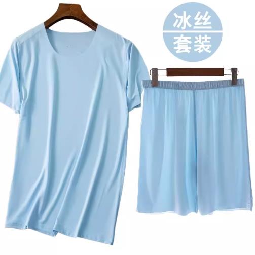 男士冰丝无痕T恤短裤套装弹力运动速干衣圆领休闲睡衣薄款居家服