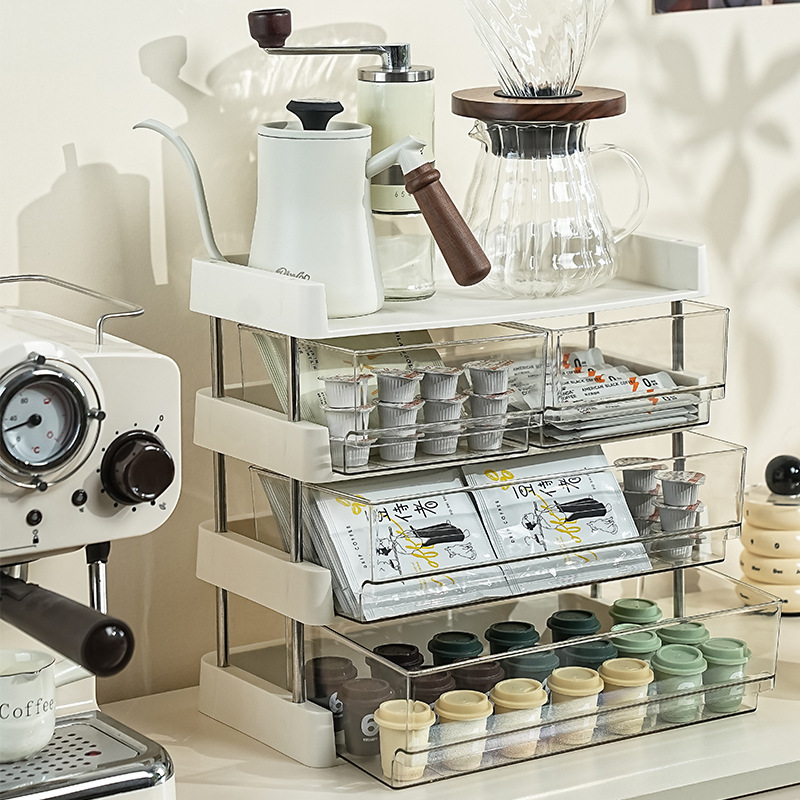 茶包咖啡机底座桌面收纳架抽屉式收纳饮料奶茶水杯饰品置物架