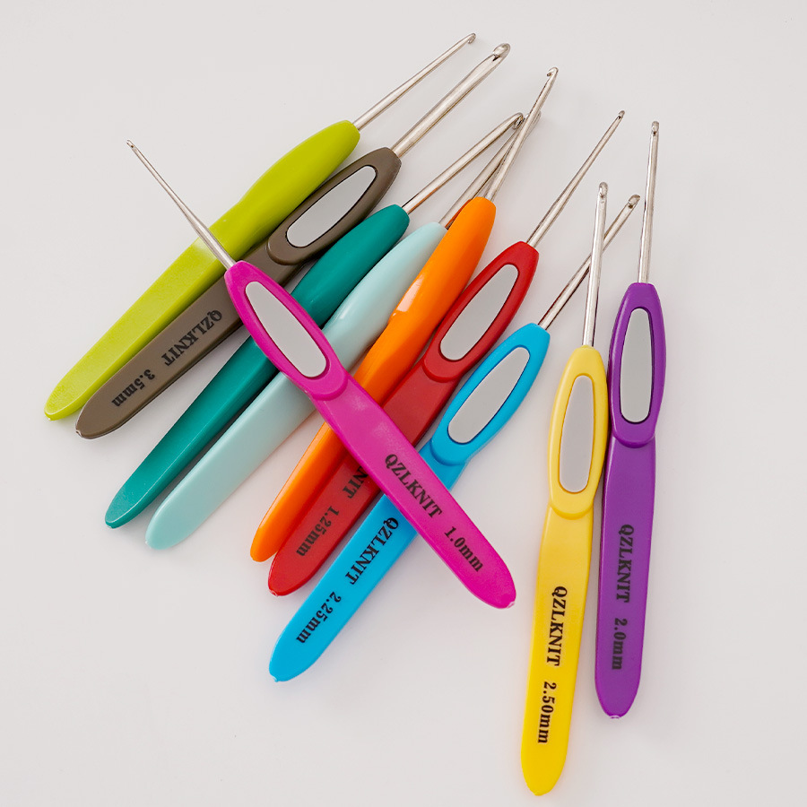 编织工具毛衣针彩色塑料防滑手柄细号蕾丝钩针一套10支装袋