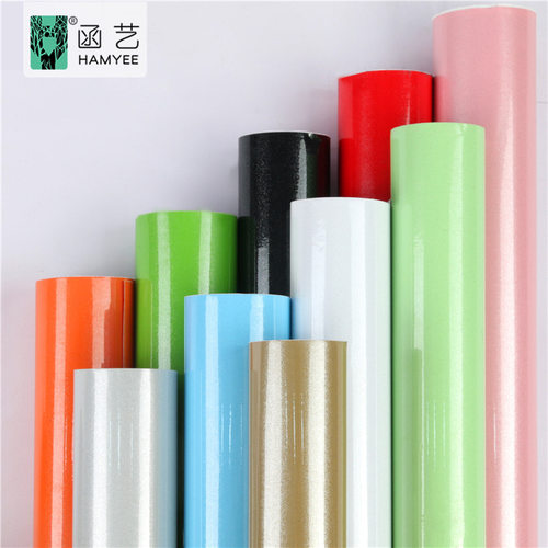 .自贴加厚pvc纯色墙纸防水珠光烤漆素色壁纸自粘衣柜贴纸